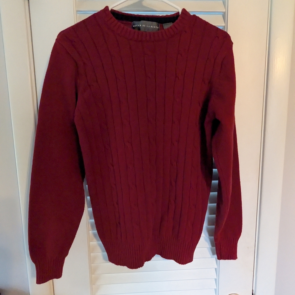 Vintage Oscar De La Renta Small Red Cable Sweater Cotton Euc